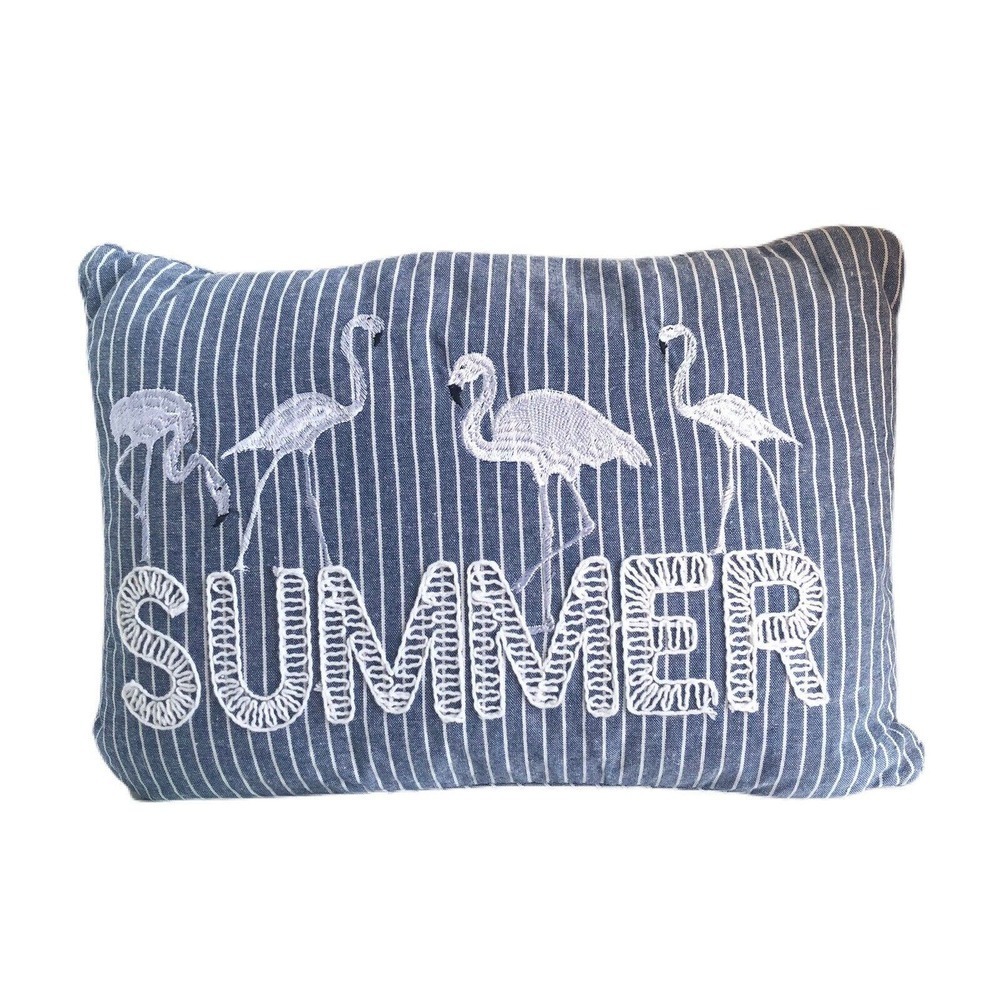 SECRET CELEBRITY 15” X 21” Blue White Decor pillow embroidered Summer Flamingos